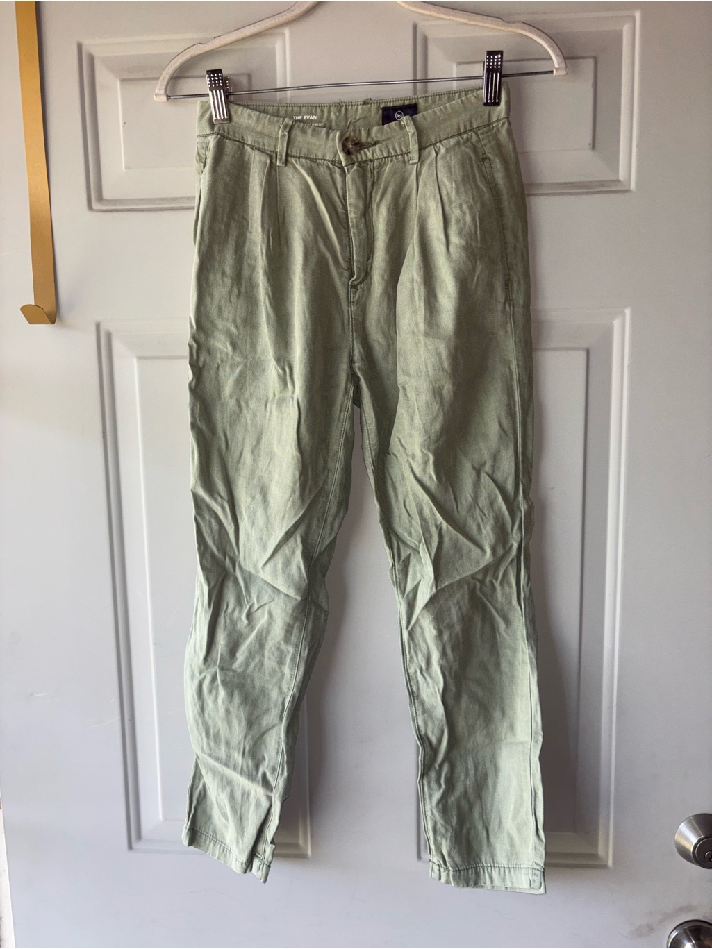 Ag Adriano Goldschmied Olive Green The Evan Relaxed Pleated Trousers Size 23r